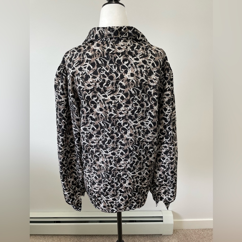 Vintage Antonella Black Tan & Grey Metallic Patterned Button Down - Size 13/14 - Picture 2 of 2